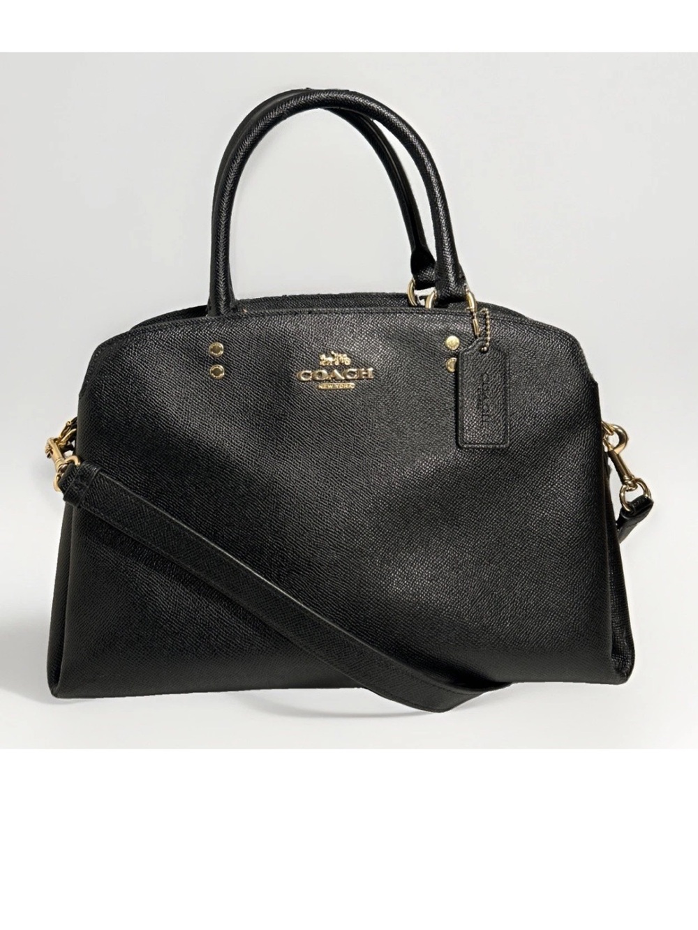 Coach Black Crossgrain Leather Lillie Carryall Satchel 91493 Bag